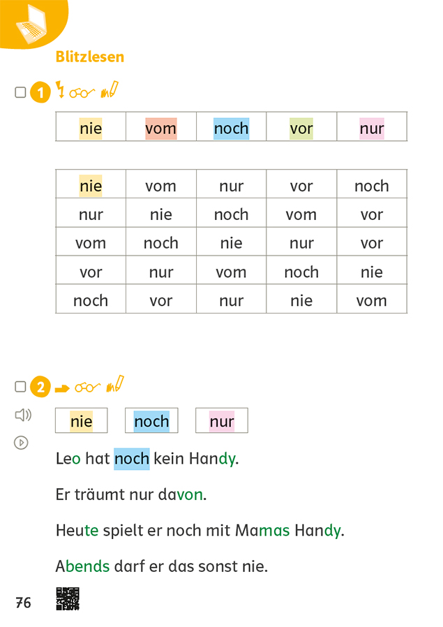 Blitzlesenseite in Zebra Arbeitsheft B Lesen / Schreiben inklusiv