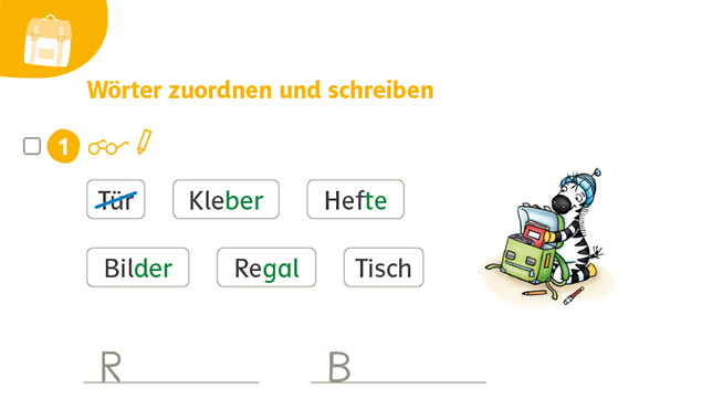 Vermerk der zu erlerndenen Kompetenzen in Zebra Arbeitsheft B Lesen / Schreiben inklusiv