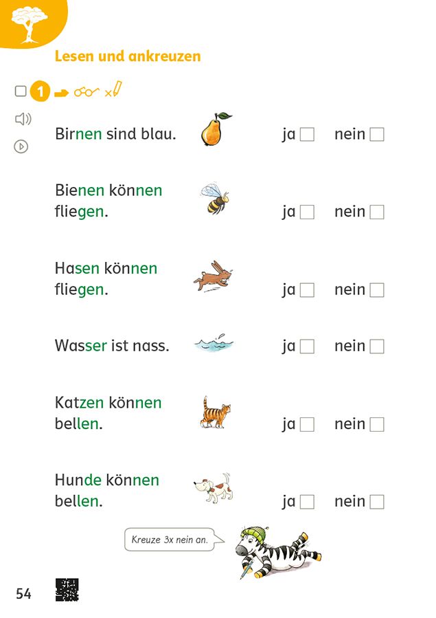 Übungsformat Lesen und ankreuzen in Zebra Arbeitsheft B Lesen / Schreiben inklusiv