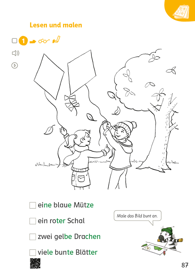 Übungsformat Lesen und malen in Zebra Arbeitsheft B Lesen / Schreiben inklusiv