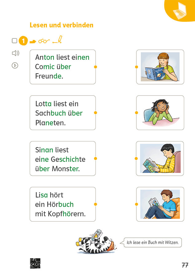 Übungsformat Lesen und verbinden in Zebra Arbeitsheft B Lesen / Schreiben inklusiv