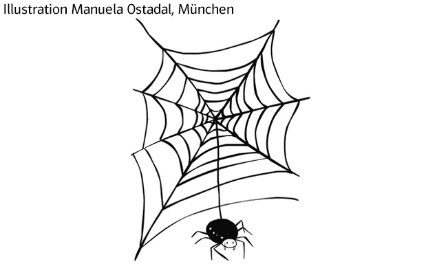 Spinnennetz_neu Illustration von einem Spinnennetz, eine Spinne baumelt an einem Faden