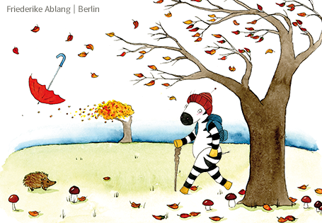 Beitragsbild mit wanderndem Zebra und stürmischer Herbstlandschaft
