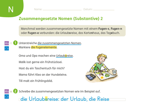 Zebrafanclub_Rechtschreibstrategie_Wortbausteine_Arbeitsheft_Sprache_3_S44_Komposita_und_Fugenelemente Zebra Arbeitsheft Sprache 3, S. 44: Komposita und Fugenelemente.