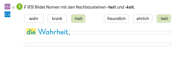 Zebra Arbeitsheft Sprache 3, S. 46: Suffixe/Nachbausteine von Nomen.