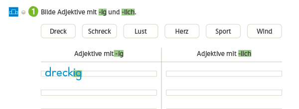 Zebra Arbeitsheft Sprache 3, S. 78: Suffixe/Nachbausteine von Adjektiven.